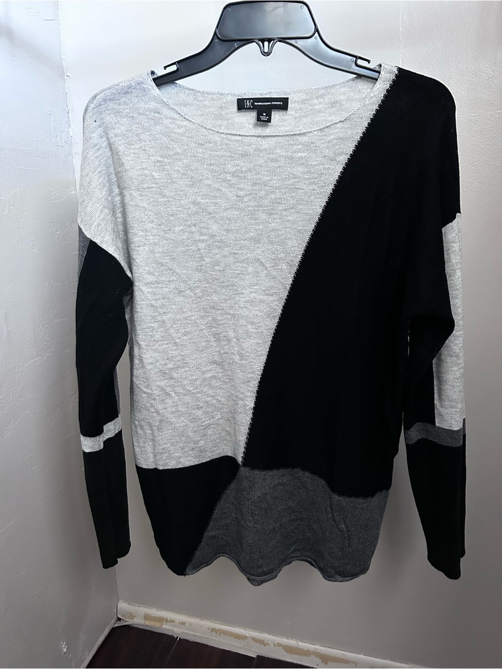 INC International Concepts Colorblock Black & Gray Women's Sweater